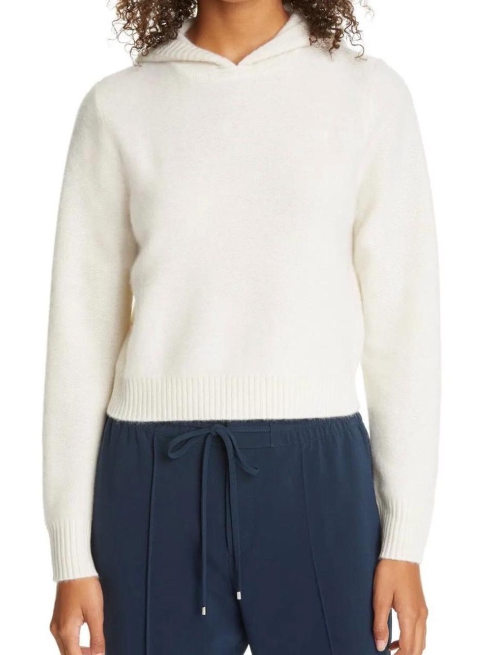 Club Monaco Boiled Cashmere Cropped Hoodie in Ivory